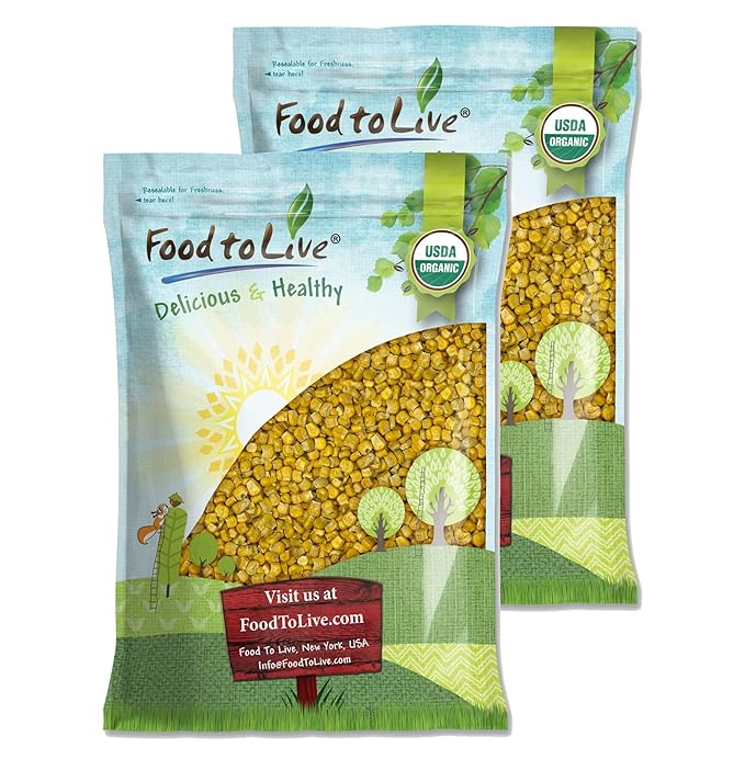 Food to Live Organic Super Sweet Corn, 5 Pounds Freeze-Dried Kernels, Non-GMO, Kosher, Healthy Snack, Bulk, Grown in the USA
