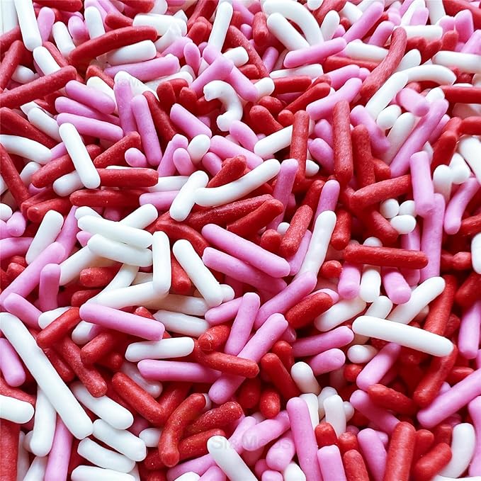 SE Si&Moos Red White and Pink Sprinkles Edible Red and Pink Jimmies Soft Jimmies Valentines Sprinkles Christmas Cookie Decorations for Topping Ice Cream Toppings & Baking 2.75 OZ