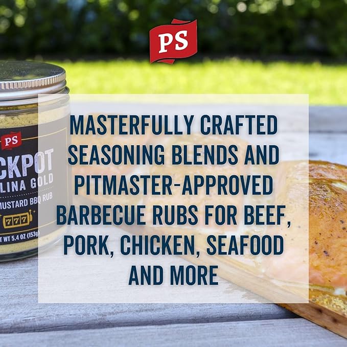 PS Seasoning Jackpot Carolina Gold - Sweet and Tangy Honey Mustard BBQ Seasoning and Rubs for Smoking and Grilling - All-Purpose Dry BBQ Rub for Steak, Pork, Ribs, Chops, Beef, Chicken and more