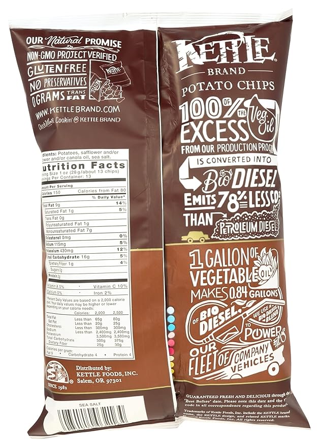 Kettle Brand Potato Chips, Sea Salt Kettle Chips, 13 Oz (Pack of 2)