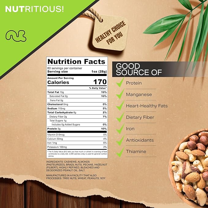 NUT CRAVINGS - Roasted & Salted Mixed Nuts - Brazil, Pecan, Almond, Hazelnut, Cashew (80oz - 5 LB) Packed Fresh in Resealable Bag - Food Assortments