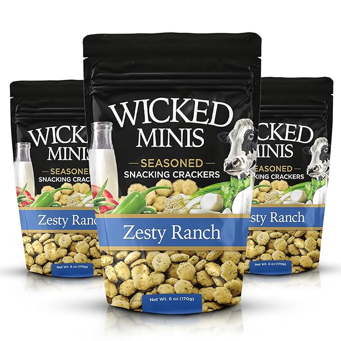 Wicked Minis Soup & Oyster Crackers - Saltine Soup Crackers Salted Flavored Mini Puffed Savory Snacking Mix, Salad Toppers, Seasoned Croutons for Chili 6oz (Zesty Ranch Pack of 3)