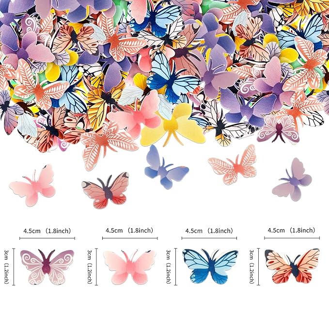 72Pcs Edible Wafer Paper Butterfly Cupcake Toppers 3D Colorful Cake Realistic Butterfly Dessert Decoration for Birthday Party Wedding Food Decorations