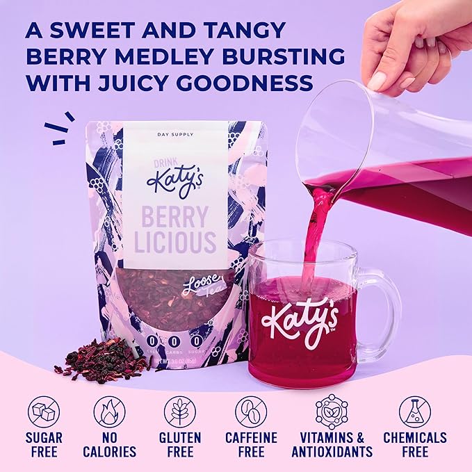 Katy?™s® Berrylicious Loose Leaf Tea | Hibiscus, Blueberry & Cranberry | Fruity Herbal Tea | Caffeine-Free Fruit Tea | Cold Brew or Hot | 30+ Cups | Antioxidant-Rich | Woman-Owned | 3oz Pouch