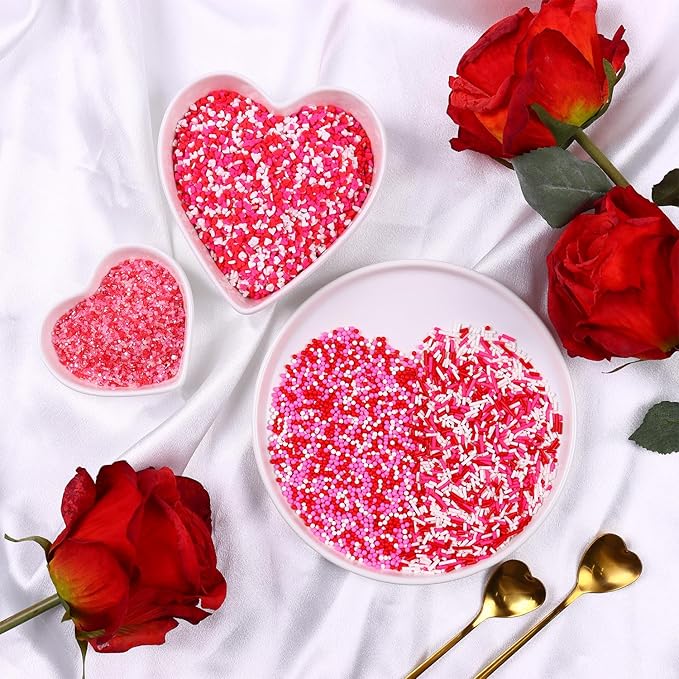 Heart Sprinkles Valentines Day Edible Sprinkle Mix Heart Shapes Pink Red Jimmies Sanding Sugar Perfect for Cake Decorations Baking Ice Cream Cookies Cupcake Topper 6.5 ounces