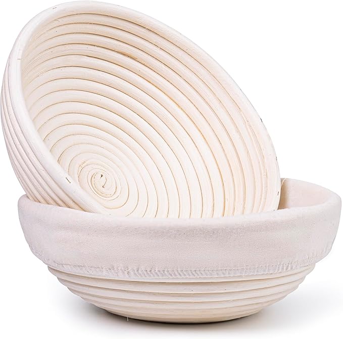 Bread Proofing Baskets Set of 2, Round Shaped Dough Proofing Bowls Linerssourdough starter kit sourdough bread baking supplies Bread (round set 2 9in)
