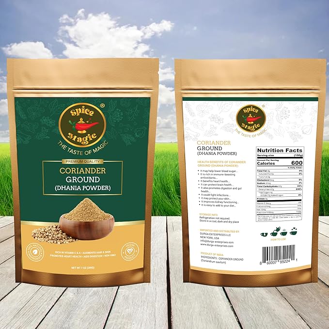 Spice Magic Ground Coriander Powder - 100% Pure & Freshly Ground, Non-GMO, Premium Quality Spice for Cooking and Seasoning- 7 oz (200 g) Resealable Bag