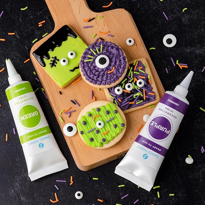 Sweets Indeed Monster Cookie Decorating Kit ??14.59 oz Halloween Cookie Kit with 8 Cookies, 2 Frosting Tubes, 1 Icing Tube, Sprinkles & Candy Eyeballs ??DIY Halloween Decorating Set for Kids & Families