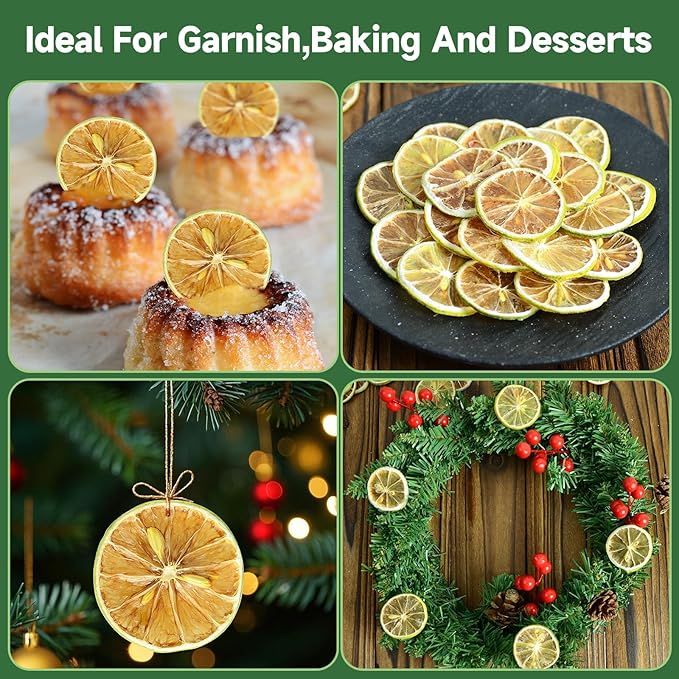Dried Lime Slices,8.82oz/250g,Dehydrated Fruit For Cocktails,100% Natural No Additives No Sugar Added,Natural And Pure Taste,Cocktail Garnishes For Drinks,For Cake Decoration,Candle Crafts,Tea,Table Scatters , Baking Cooking