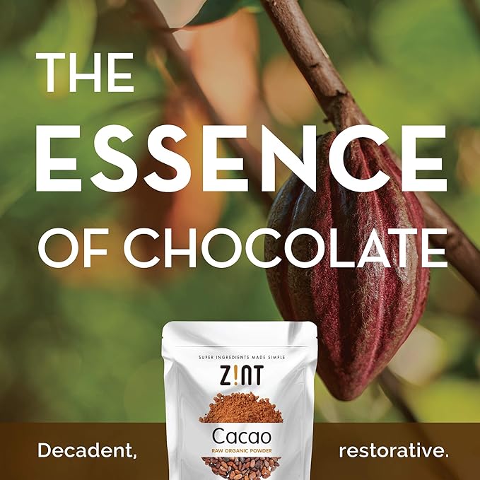 Zint Organic Cacao Powder (32 oz): Paleo-Certified, Organic, Non GMO, Anti Aging Antioxidant Superfood, Gluten Free Cocoa Cacao Beans, Pure Delicious Chocolate Essence, 32 Ounce