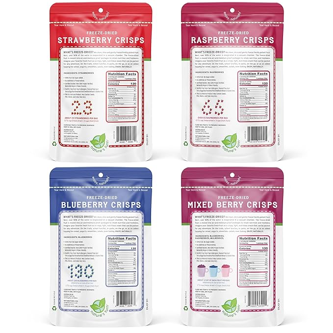Nature's Turn Freeze-Dried Fruit Snacks, Very Berry Variety Crisps, Pack of 4 (1.2 oz Each)
