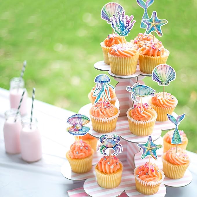 24 PCS Seahorse Cupcake Topper Ocean Themed Party Seahorse Cupcake Decorations Baby Shower Birthday Party Decorations