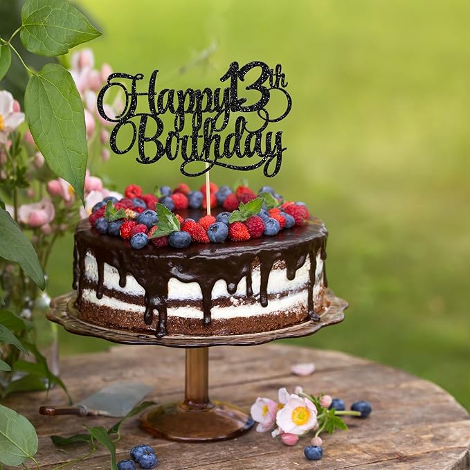 1 Pack Happy 13th Birthday Cake Topper Glitter Number 13 Thirteen Years Old Birthday Cake Pick Decoration for 13th Birthday Celebrating Anniversary Party Supplies Gold