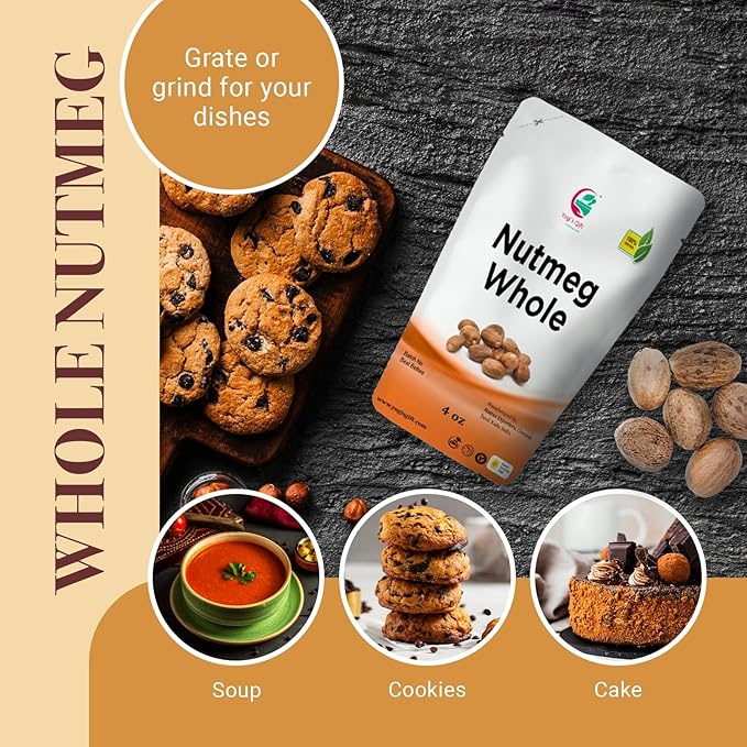 Nutmeg Whole 4oz | Excellent Aroma and Incredible Flavor | Nuez moscada entera | Non- Gmo, Ethically Sourced | By Yogi's Gift์งฐ