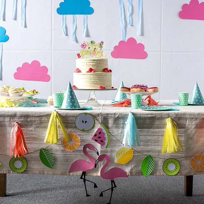 Rsstarxi 1 Pack Hawaii Luau Birthday Cake Topper Tropical Hula Aloha Turtle Leaves Birthday Cake Pick for Summer Hawaiian Tropical Theme Baby Shower Party Cake Decorations Supplies