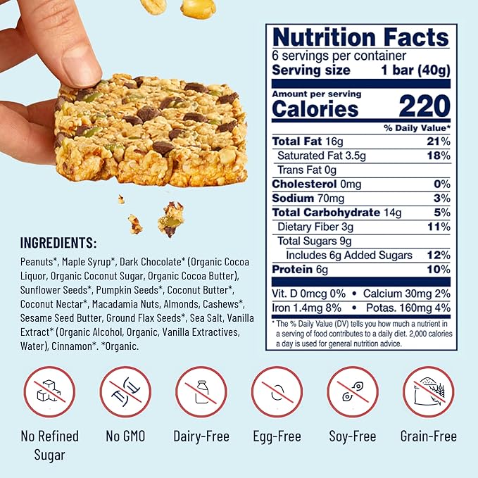 The YES Bar Peanut Butter Dark Chocolate ??Plant Based Protein, Decadent Snack Bar ??Vegan, Gluten Free, Dairy Free, Low Sugar, Healthy Snack, Breakfast, Low Carb, Keto Friendly (Pack of 6)