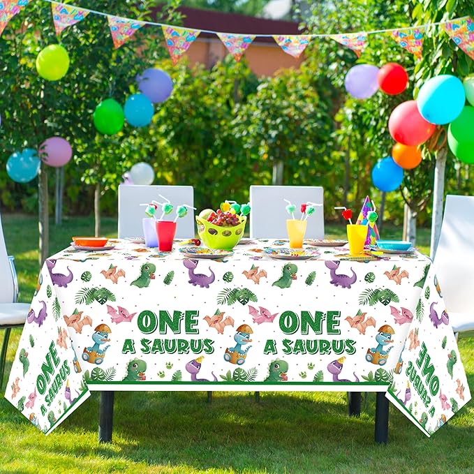 Dinosaur 1st Birthday Party Tablecloths - 3Pcs One A Saurus Party Table Cover Decorations, Dinosaur Themed Rectangular Plastic Disposable Table Cloth Decor for Boys Girls First Birthday Baby Shower