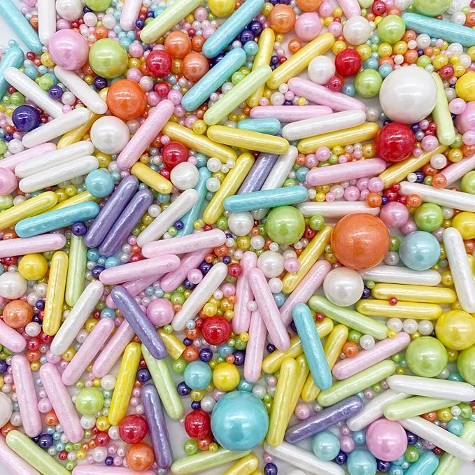 Rainbow Sprinkle Mix Pearl Sugar Candy Mix Size Baking Cake Decorations Cupcake Toppers Cookie Decorating Ice Cream Celebrations Shaker Jar Wedding Shower Party (130g/4.58oz竊?"<div>