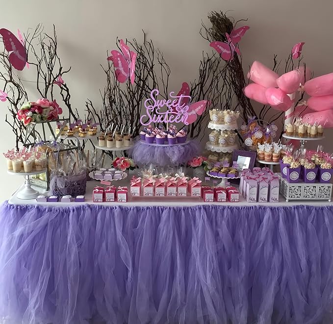 Sweet Sixteen Cake Topper - Purple Glitter Butterfly Theme Sweet 16 Birthday Cake Decorating Supplies for Girls, Sweet 16 Cake Topper for Happy 16th Birthday Anniversary Party Photo Booth Props