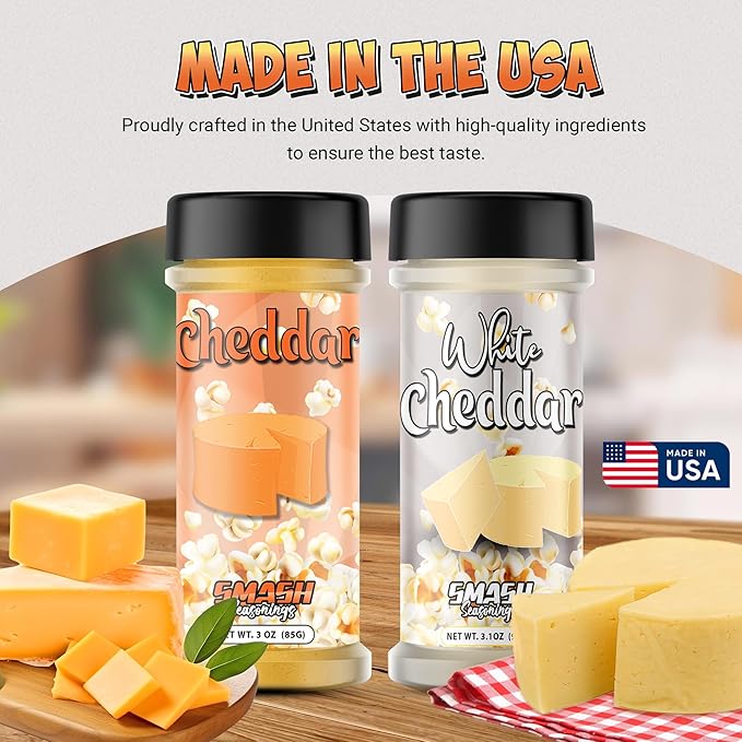 White Cheddar & Orange Cheddar Popcorn Seasoning Shaker ??2 Pack Bold Double Cheese Snack Blend ??Gourmet Sprinkle for Popcorn, Chips, Fries, Pasta, Vegetables, Baked Potatoes, Snacks, Party Bowls