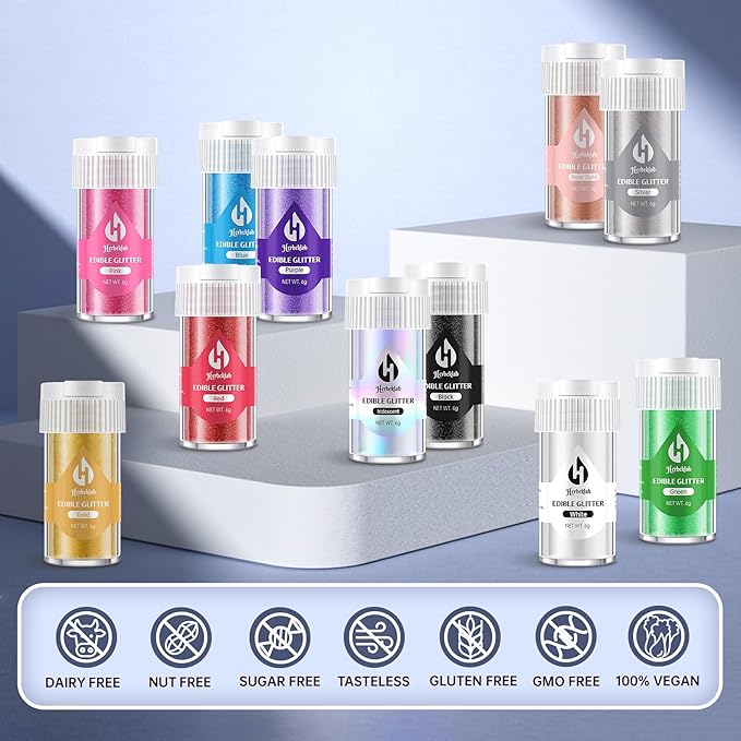 White Edible Glitter ??6g Luster Dust Drink Glitter, Food Grade Shimmer Powder for Cocktails, Cakes, Beverages, Chocolate & Candy