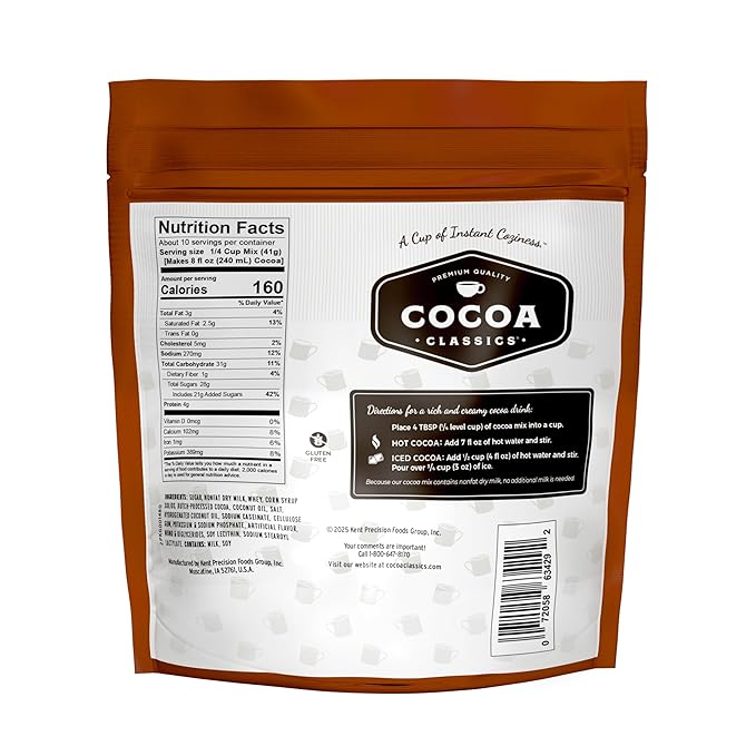 Cocoa Classics Chocolate Supreme Cocoa Mix Hot Chocolate Made with Nonfat Milk Just Add Hot Water Make Hot or Iced Cocoa Gluten Free & Kosher Dairy Friendly 14.8 oz Pouch (Pack of 1)