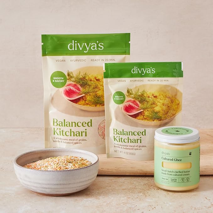 Divya's Balanced Kitchari One Pot Ayurvedic Meal with Organic Basmati Rice, Yellow Mung Dal, Red Lentils & Indian Spices - Vegan, Gluten-Free, Non-GMO Kitchari Spice Mix Organic Single Serving 3 Pack