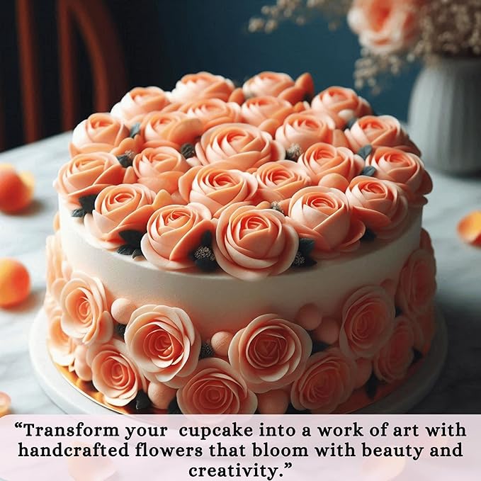 Confect Edible Rose Cake Toppers | Cupcakes & Doughnut Toppers | Roses for Cake Decorations | Edible Pretty Peach Pearl Roses - Vegan, Gluten-Free, Nut-Free, Dairy-Free, Palm Oil-Free -Pack of 12