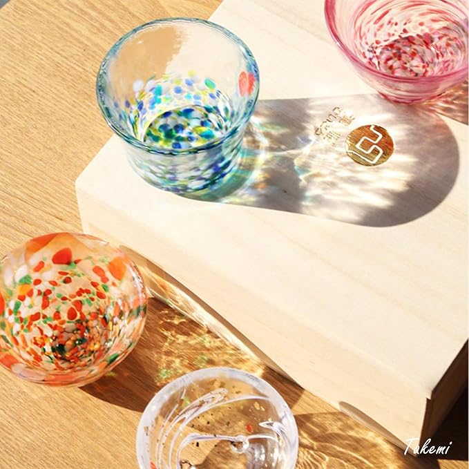Japanese drinkware gift Handcrafted Mini Glass Set Elegant Japanese Sake Cups Perfect for Any Occasion Made in Japan (Four Seasons (4 pcs), Sake Glass (1.7-2.9 fl oz))