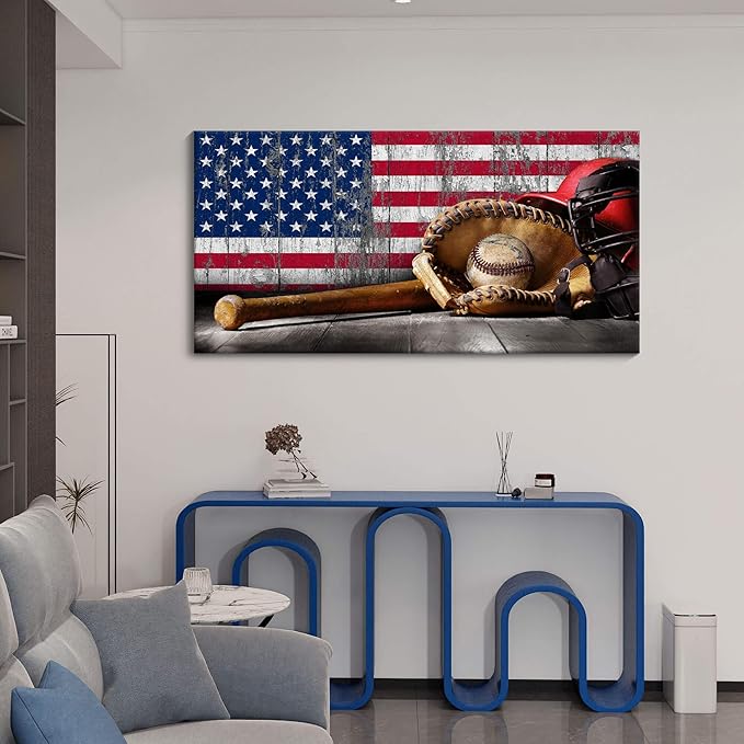 YDYSUNE Baseball Wall Art Vintage American Flag Canvas Prints Sports Pictures Paintings for Living Room Office Home Decorations Modern Artwork 24횞48IN