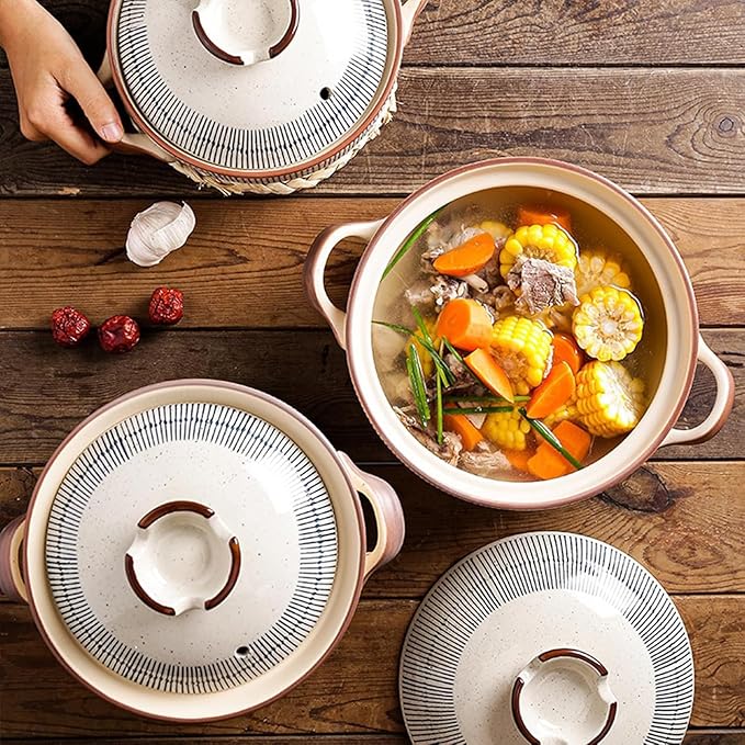 Ceramic Casserole Dish with Lid, Ceramic Cooking Pot Nonstick Earthenware Pot, Ceramic Stew Pot with Handle Round Ceramic Cookware for Stew Steam, Soup Bowl,2.8Quarts