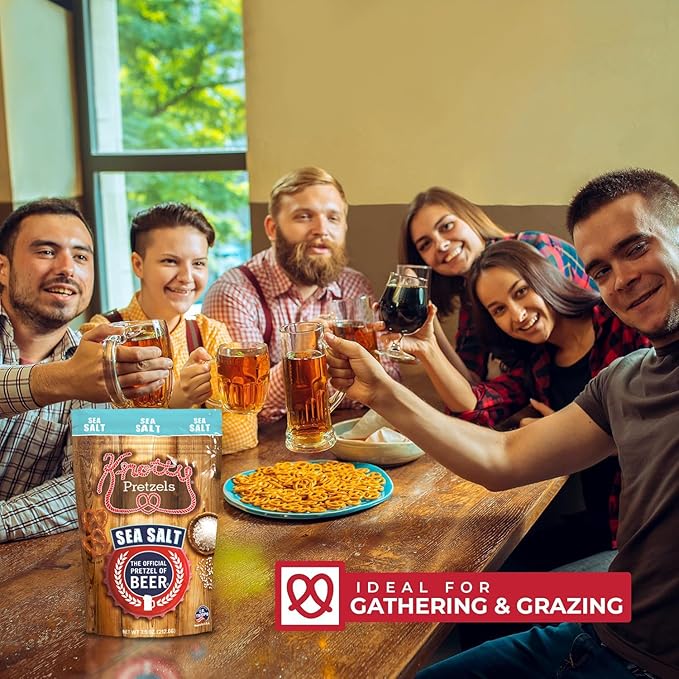 Knotty Pretzels ?쏷he Official Pretzel of Beer??7.5 oz Individual Seasoned Pretzels in Resealable Pretzel Snack Bags, The Perfect Pairing for Beer, Sea Salt Flavor (3-Pack)