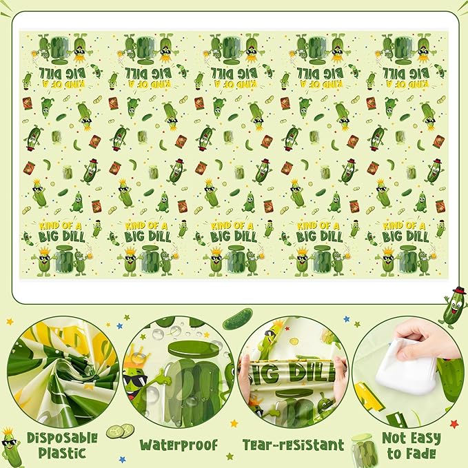 Pickle Party Tablecloths - 3Pcs Kind of a Big Deal Cucumber Birthday Party Table Covers Decorations, Vegetable Themed Rectangular Plastic Disposable Table Cloth for Adults Kids Birthday Fruit Events