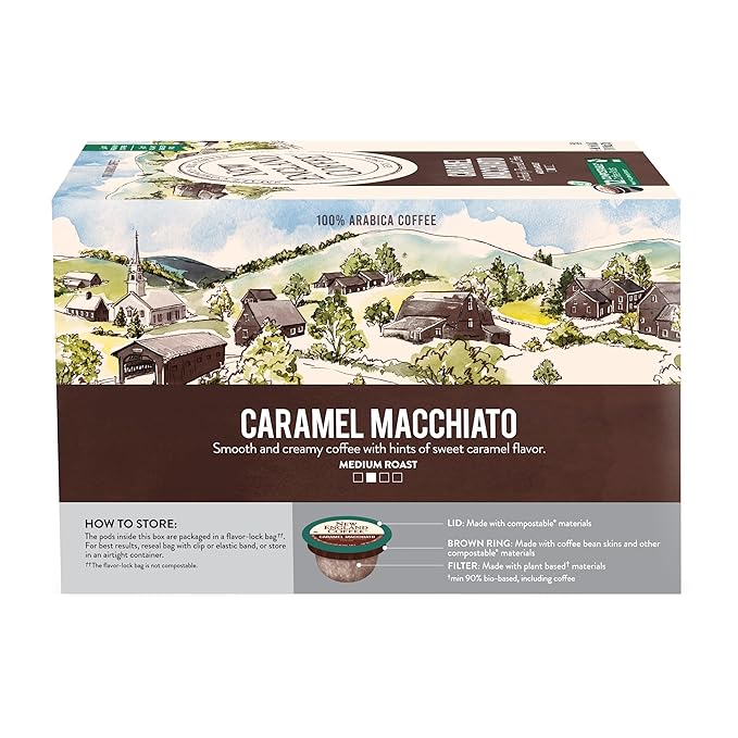 New England Coffee Caramel Macchiato Medium Roast Single Serve Pods, 12ct Box (Pack of 6)