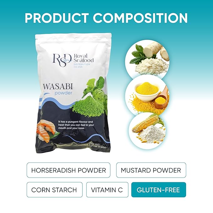 RSF ??Premium Wasabi Powder 2.2 LB (1kg) ??Real Japanese Horseradish Root ??Intense Heat for Sushi & Japanese Cooking ??Gluten-Free, Kosher
