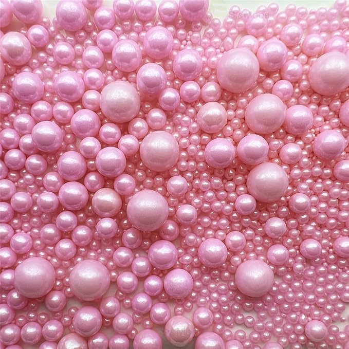 Pink Edible Pearl Sprinkles for Cake Decorating 5.1 OZ Pink Edible Pearls Edible Cupcake Decorations Halloween Christmas Cookie Decorations Edible Sugar Pearls for Cakes,Cupcakes Toppers Baby Shower Wedding Supplies with Tweezers