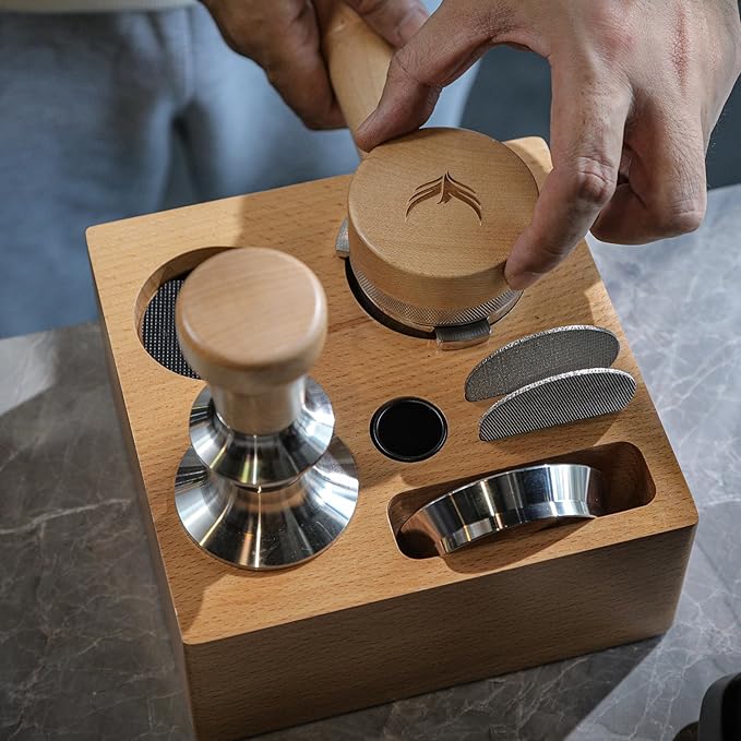 58mm Compact Espresso Tamping Station V3 ??Portafilter Stand and Coffee Accessories Organizer for Espresso Machines with Tamper Holder, Distributor Slot, and Multi-Accessory Storage