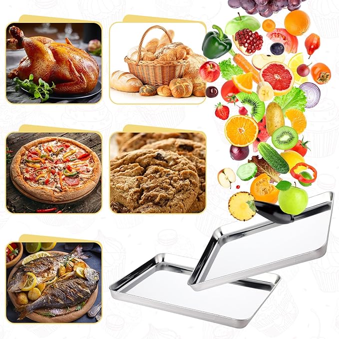 6 Pcs Baking Sheet Set Stainless Steel Cookie Sheet Cookie Baking Pan Bakeware Oven Tray Dishwasher Safe Commercial Grade Pans(16x12x1 Inch)