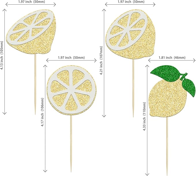 24Pcs Lemon Cupcake Toppers Glitter Flower Ring Fruit Bridal Shower Cupcake Picks for Lemonade Engagament Party Baby Shower Birthday Party Cake Decorations Supplies