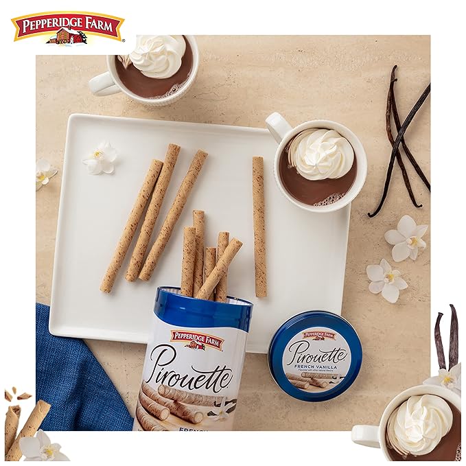 Pepperidge Farm Pirouette Cookies, French Vanilla Flavored Crème Filled Wafers, 13.5 Oz Tin (Pack of 4)