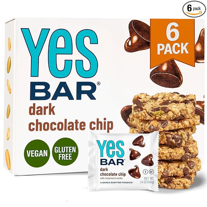 The YES Bar ??Dark Chocolate Chip ??Plant Based Protein, Decadent Snack Bar ??Vegan, Paleo, Gluten Free, Dairy Free, Low Sugar, Healthy Snack, Breakfast, Low Carb, Keto Friendly (Pack of 6)