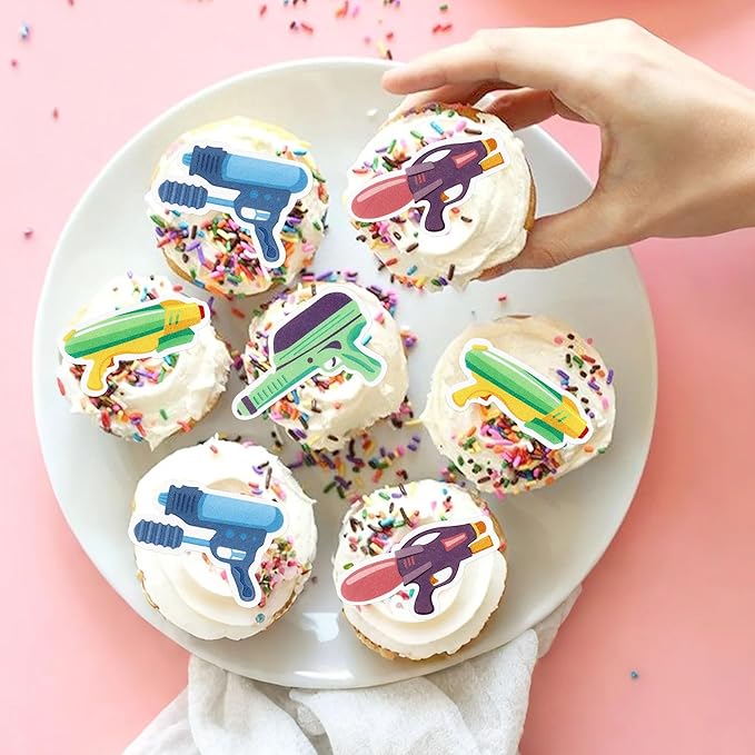 40Pcs Edible Water gun Cupcake Toppers Summer Beach Hawaii Party Decorations for Sweet Summer Theme Baby Shower Supplie