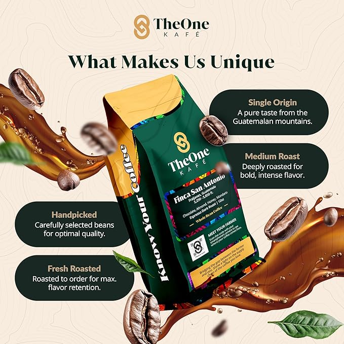 TheOne Kafé Guatemala Dark Roast Whole Bean Coffee ??Organic, Single Origin, Premium Specialty Coffee and Ethically Sourced ??Fresh Roasted for Espresso, Drip, Pour Over ??12 oz (Pack of 2)