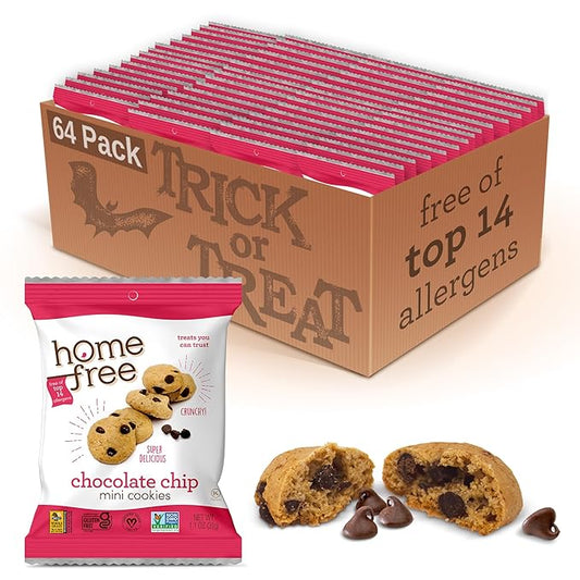 Homefree Treats You Can Trust Gluten Free Mini Cookies, Single Serve, Chocolate Chip, 1.1 Ounce (Pack of 64)