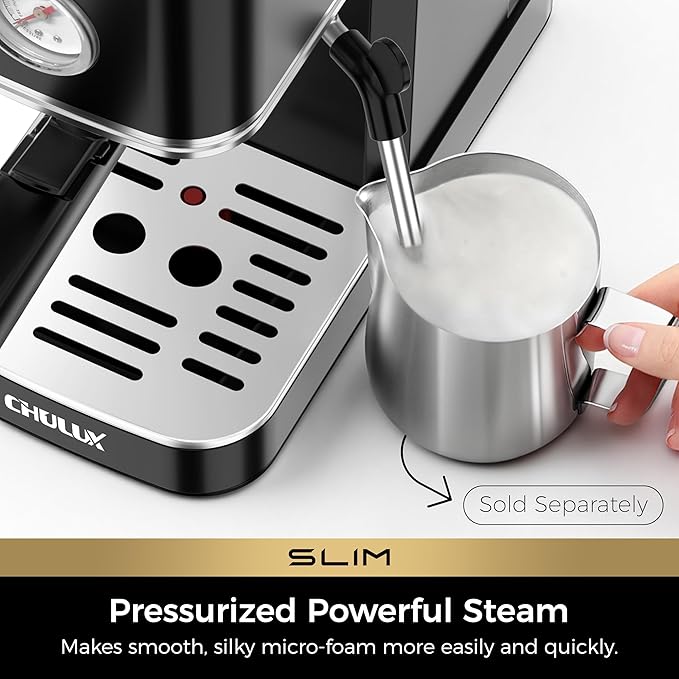 CHULUX Slim Espresso Machine with Milk Frother Steam Wand, 20 Bar Professional Italian Pump Espresso Coffee Machine for Home Cappuccino & Latte Maker, Black