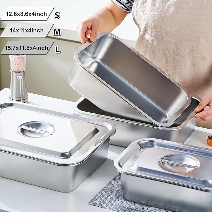4-Piece 4 Inch Extra Deep Lasagna Pan with Lid, 11.8x15.7-Inch 9.2QT Large Stainless Steel Nonstick Lasagna Baking Roasting Dish Pan for Oven(L, 2 Pack)
