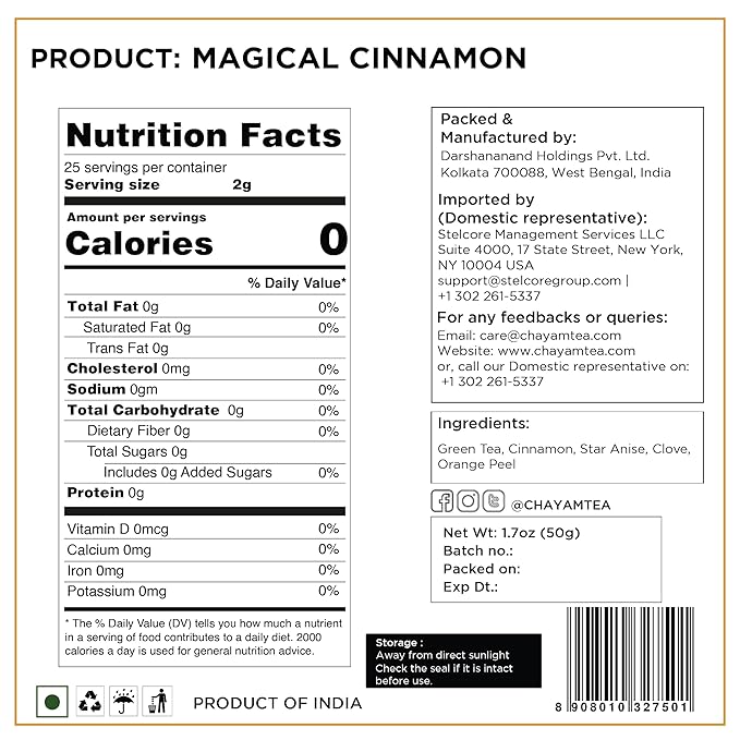 CHAYAM Cinnamon Tea & Spice Turmeric Tea, Combo Pack | 50g/1.77 oz Each | Cinnamon with Orange, Clove, Star Anise | Turmeric with Black Pepper, Ginger, Bergamot | 100% Natural, No Sugar