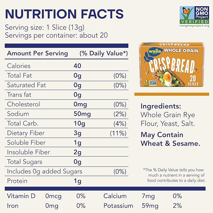 Wasa Whole Grain Crispbread, 9.2 oz (Pack of 12), Crackers, Non-GMO Ingredients, Fat Free, Made with 100% Whole Grains