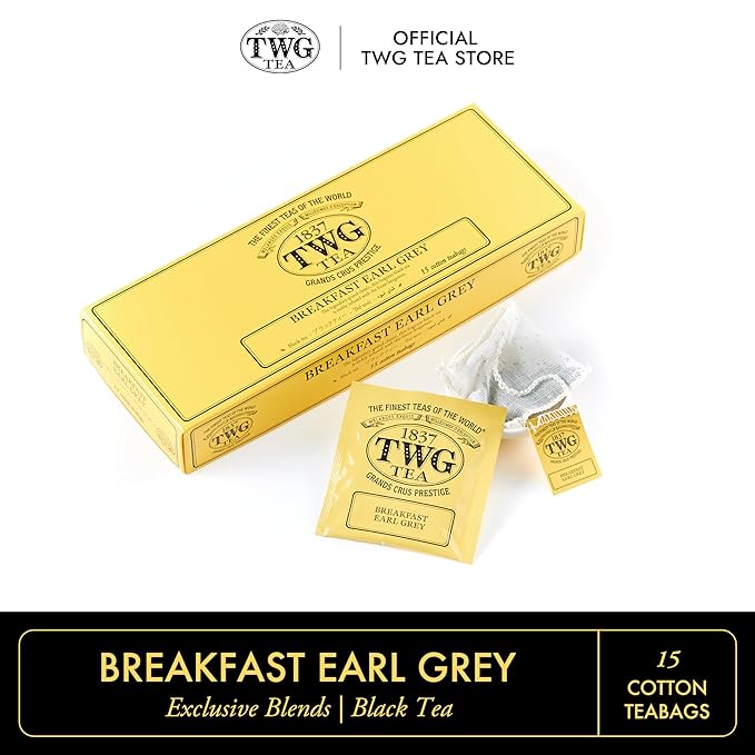 TWG Tea | Breakfast Earl Grey | Black Tea | Bergarmot | 15 Hand Sewn Cotton Teabags | Gift Set