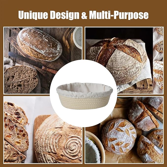 Bread Basket - Oval Bread Proofing Baskets Cotton Rope - Kitchen Gadget, Baking Supplies for Artisan Breads Pastry Making use